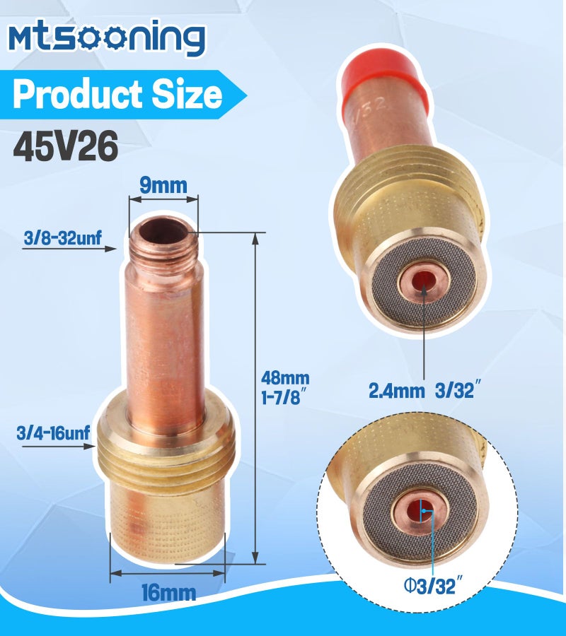 Mtsooning 5PCS 45V26 2.4mm(3/32inchs) Gas Lens Collet Body Copper Consumables KIT for TIG Welding Torch 17,18 and 26 Series - Image 5